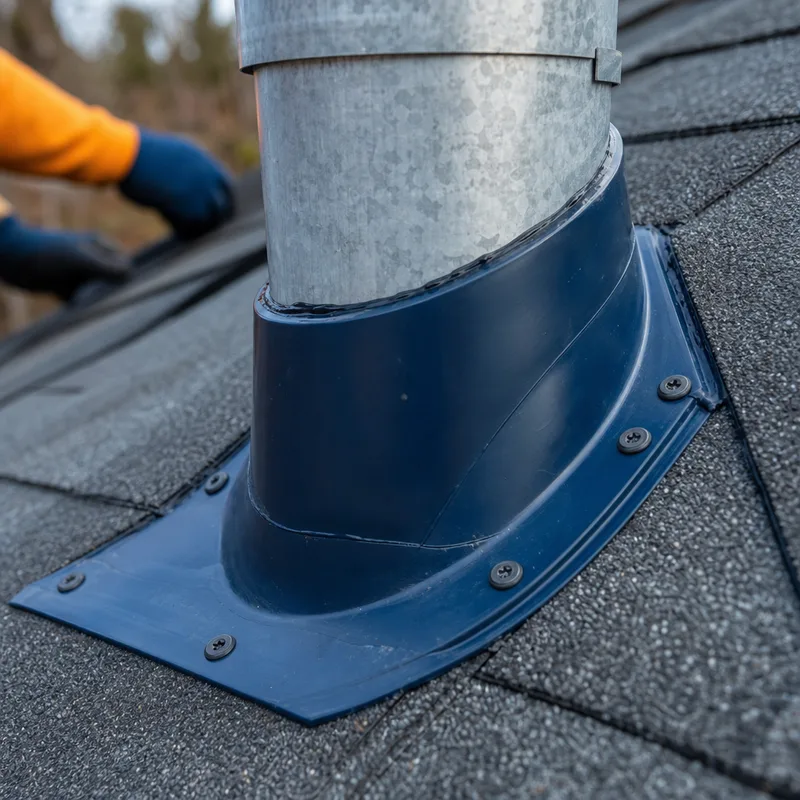 Close-up of neatly installed flashing and sealant at an exterior penetration with correct overlaps